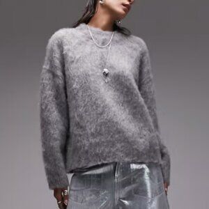 Topshop knitted fluffy jumper in grey